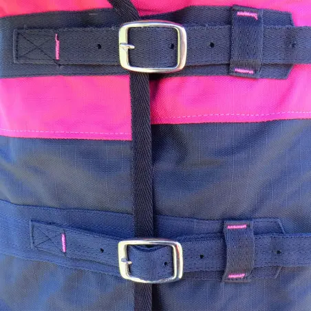 Close up of chest fit on Love My Horse 1200 Denier Rainsheet Combo in Pink showing Chest Buckles