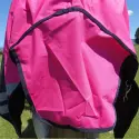 Close up of tail flap of Love My Horse 1200 Denier Rainsheet Combo in Pink
