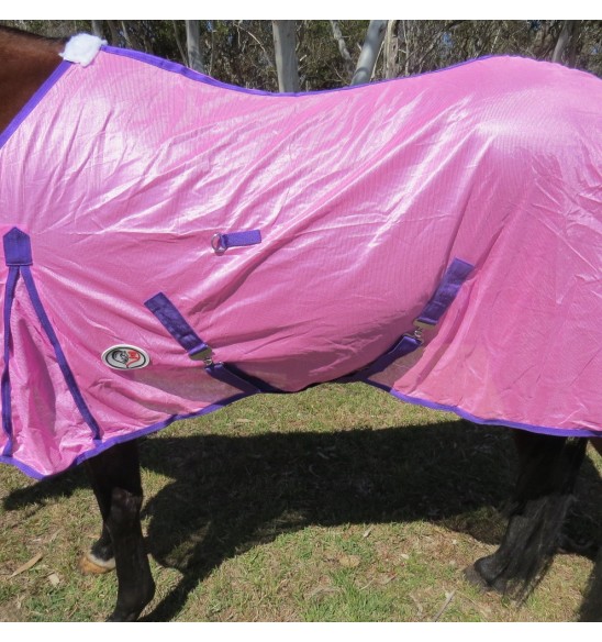 Horse wearing Love my Horse soft mesh rug pink