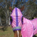 Horse wearing Love my Horse soft mesh hood set pink