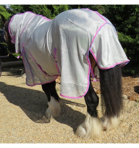 Big horse wearing Love My Horse silver mesh combo with pink trim