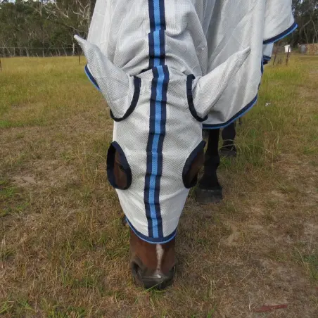 Horse wearing Love My Horse silver duramesh hooded combo with eye holes and covered ears
