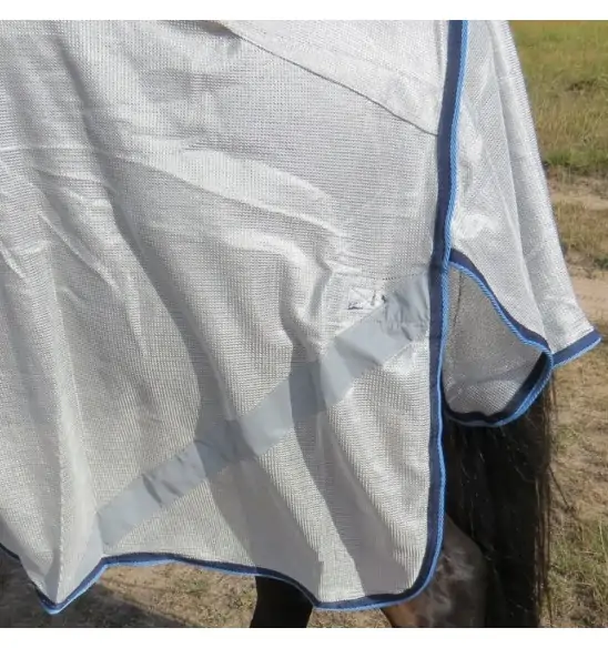 Tail flap and reflectors on the Love my Horse Dura mesh combo silver with blue trim