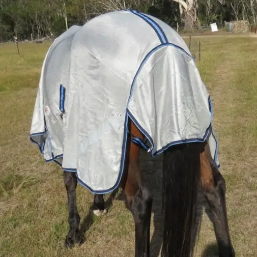 Tail flap of Love my Horse Dura mesh combo silver with blue trim