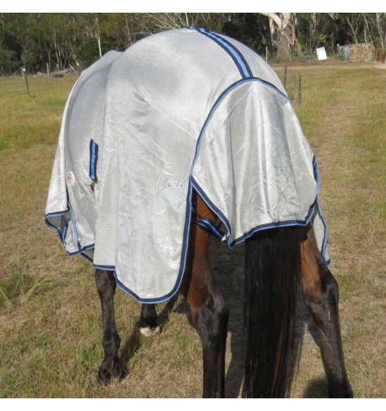 Tail flap of Love my Horse Dura mesh combo silver with blue trim