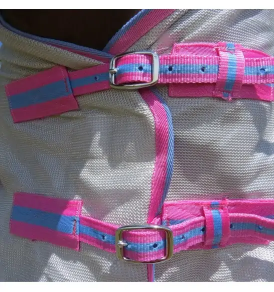 Love My Horse silver duramesh combo with pink trim double chest buckles