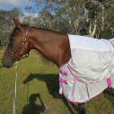Bay horse wearing silver Love My Horse  duramesh combo with satin lining