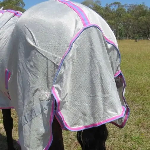 Love My Horse silver duramesh combo with pink trim tail flap