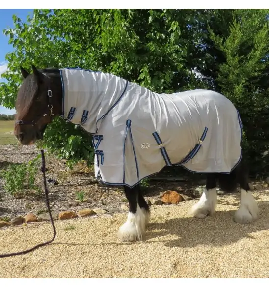 Large brown clydesdale horse wearing Love My Horse silver clydesdale mesh combo