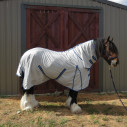 Large brown clydesdale horse wearing Love My Horse silver clydesdale mesh combo