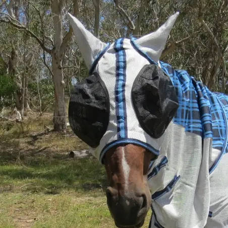 Silver with blue trim duramesh face mask with no nose flap attached