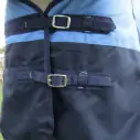 Chest fit of Love My Horse Blue Winter Combo showing double chest buckles