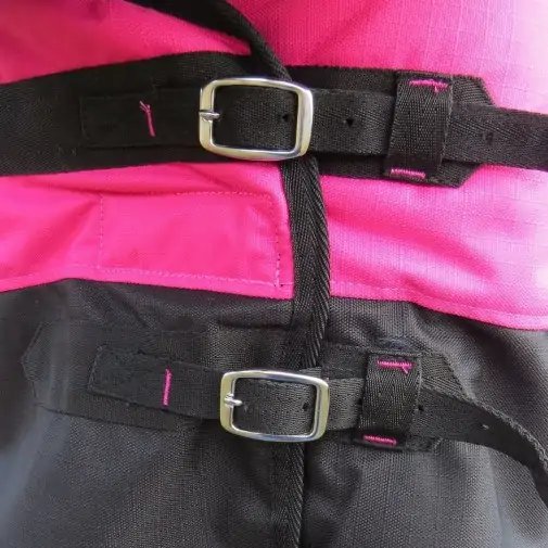 Horse wearing Love My Horse Pink Winter Combo close up of chest buckles