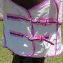 Chest buckles of cotton combo horse rug with pink trim