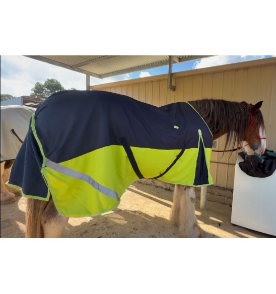 Horse rug for heavy horse in navy and lime